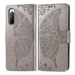 For Sony Xperia 10 II Butterfly Love Flower Embossed Horizontal Flip Leather Case with Bracket / Card Slot / Wallet / Lanyard(Gray)