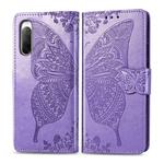 For Sony Xperia 10 II Butterfly Love Flower Embossed Horizontal Flip Leather Case with Bracket / Card Slot / Wallet / Lanyard(Light Purple)