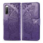 For Sony Xperia 10 II Butterfly Love Flower Embossed Horizontal Flip Leather Case with Bracket / Card Slot / Wallet / Lanyard(Dark Purple)