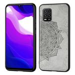 For Xiaomi 10 Lite 5G Mandala Embossed Cloth Cover PC + TPU Mobile Phone Case with Magnetic Function and Hand Strap(Gray)