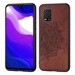 For Xiaomi 10 Lite 5G Mandala Embossed Cloth Cover PC + TPU Mobile Phone Case with Magnetic Function and Hand Strap(Brown)