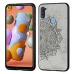 For Samsung Galaxy A11 Mandala Embossed Cloth Cover PC + TPU Mobile Phone Case with Magnetic Function and Hand Strap(Gray)