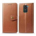 For Xiaomi Redmi 10X 4G/Redmi Note 9 Retro Solid Color Leather Buckle Phone Case with Lanyard & Photo Frame & Card Slot & Wallet & Stand Function(Brown)