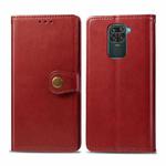 For Xiaomi Redmi 10X 4G/Redmi Note 9 Retro Solid Color Leather Buckle Phone Case with Lanyard & Photo Frame & Card Slot & Wallet & Stand Function(Red)