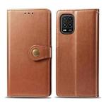 For Xiaomi Mi 10 Lite 5G Retro Solid Color Leather Buckle Phone Case with Lanyard & Photo Frame & Card Slot & Wallet & Stand Function(Brown)