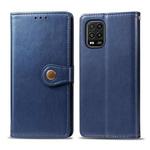 For Xiaomi Mi 10 Lite 5G Retro Solid Color Leather Buckle Phone Case with Lanyard & Photo Frame & Card Slot & Wallet & Stand Function(Blue)