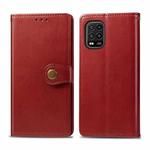 For Xiaomi Mi 10 Lite 5G Retro Solid Color Leather Buckle Phone Case with Lanyard & Photo Frame & Card Slot & Wallet & Stand Function(Red)
