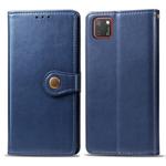 For Huawei Y5P 2020 Retro Solid Color Leather Buckle Phone Case with Lanyard & Photo Frame & Card Slot & Wallet & Stand Function(Blue)