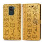 For Xiaomi Redmi 10X (4G) / Note 9 Cute Cat and Dog Embossed Horizontal Flip Leather Case with Bracket / Card Slot / Wallet / Lanyard(Yellow)