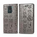 For Xiaomi Redmi 10X (4G) / Note 9 Cute Cat and Dog Embossed Horizontal Flip Leather Case with Bracket / Card Slot / Wallet / Lanyard(Grey)