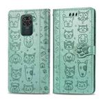 For Xiaomi Redmi 10X (4G) / Note 9 Cute Cat and Dog Embossed Horizontal Flip Leather Case with Bracket / Card Slot / Wallet / Lanyard(Green)
