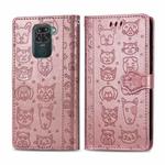 For Xiaomi Redmi 10X (4G) / Note 9 Cute Cat and Dog Embossed Horizontal Flip Leather Case with Bracket / Card Slot / Wallet / Lanyard(Rose Gold)