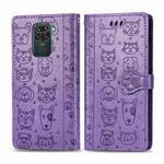 For Xiaomi Redmi 10X (4G) / Note 9 Cute Cat and Dog Embossed Horizontal Flip Leather Case with Bracket / Card Slot / Wallet / Lanyard(Purple)