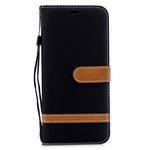 Color Matching Denim Texture Leather Case for Galaxy A6+, with Holder & Card Slots & Wallet & Lanyard(Black)