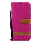Color Matching Denim Texture Leather Case for Galaxy A6+, with Holder & Card Slots & Wallet & Lanyard(Rose red)