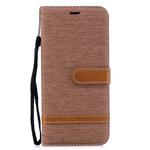 Color Matching Denim Texture Leather Case for Galaxy A6+, with Holder & Card Slots & Wallet & Lanyard(Brown)