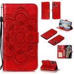 For Huawei Y6P Mandala Embossing Pattern Horizontal Flip Leather Case with Holder & Card Slots & Wallet & Photo Frame & Lanyard(Red)