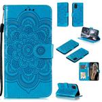 For Samsung Galaxy A31 Mandala Embossing Pattern Horizontal Flip Leather Case with Holder & Card Slots & Wallet & Photo Frame & Lanyard(Blue)