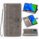 For Huawei P Smart 2020 Lovely Cat and Dog Embossing Pattern Horizontal Flip Leather Case , with Holder & Card Slots & Wallet & Cartoon Clasp & Lanyard(Grey)