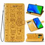 For Huawei P Smart 2020 Lovely Cat and Dog Embossing Pattern Horizontal Flip Leather Case , with Holder & Card Slots & Wallet & Cartoon Clasp & Lanyard(Yellow)