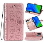 For Huawei P Smart 2020 Lovely Cat and Dog Embossing Pattern Horizontal Flip Leather Case , with Holder & Card Slots & Wallet & Cartoon Clasp & Lanyard(Rose Gold)