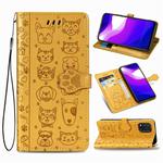 For Xiaomi Mi 10 Lite 5G Lovely Cat and Dog Embossing Pattern Horizontal Flip Leather Case , with Holder & Card Slots & Wallet & Cartoon Clasp & Lanyard(Yellow)