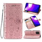 For Xiaomi Mi 10 Lite 5G Lovely Cat and Dog Embossing Pattern Horizontal Flip Leather Case , with Holder & Card Slots & Wallet & Cartoon Clasp & Lanyard(Rose Gold)