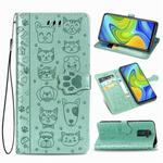 For Xiaomi Redmi 10X & Note 9 Lovely Cat and Dog Embossing Pattern Horizontal Flip Leather Case , with Holder & Card Slots & Wallet & Cartoon Clasp & Lanyard(Green)