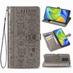 For Xiaomi Redmi 10X & Note 9 Lovely Cat and Dog Embossing Pattern Horizontal Flip Leather Case , with Holder & Card Slots & Wallet & Cartoon Clasp & Lanyard(Grey)