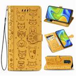 For Xiaomi Redmi 10X & Note 9 Lovely Cat and Dog Embossing Pattern Horizontal Flip Leather Case , with Holder & Card Slots & Wallet & Cartoon Clasp & Lanyard(Yellow)