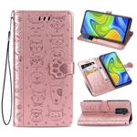 For Xiaomi Redmi 10X & Note 9 Lovely Cat and Dog Embossing Pattern Horizontal Flip Leather Case , with Holder & Card Slots & Wallet & Cartoon Clasp & Lanyard(Rose Gold)
