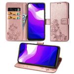 For Xiaomi Mi 10 Lite 5G Lucky Clover Pressed Flowers Pattern Leather Case with Holder & Card Slots & Wallet & Hand Strap(Rose Gold)