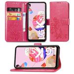 For LG K51S Lucky Clover Pressed Flowers Pattern Leather Case with Holder & Card Slots & Wallet & Hand Strap(Rose)