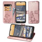 For Nokia 5.3 Lucky Clover Pressed Flowers Pattern Leather Case with Holder & Card Slots & Wallet & Hand Strap(Rose Gold)