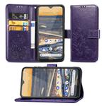 For Nokia 5.3 Lucky Clover Pressed Flowers Pattern Leather Case with Holder & Card Slots & Wallet & Hand Strap(Purple)