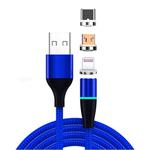 3 in 1 3A USB to 8 Pin + Micro USB + USB-C / Type-C Fast Charging + 480Mbps Data Transmission Mobile Phone Magnetic Suction Fast Charging Data Cable, Cable Length: 2m(Blue)