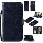 For Huawei P Smart 2020 Lace Flower Embossing Pattern Horizontal Flip Leather Case , with Holder & Card Slots & Wallet & Photo Frame & Lanyard(Dark Blue)