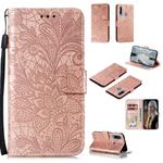 For Huawei Y6P Lace Flower Embossing Pattern Horizontal Flip Leather Case , with Holder & Card Slots & Wallet & Photo Frame & Lanyard(Rose Gold)