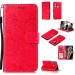 For Huawei Y7P / P40 Lite  Lace Flower Embossing Pattern Horizontal Flip Leather Case , with Holder & Card Slots & Wallet & Photo Frame & Lanyard(Red)