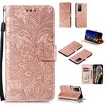 For Huawei Honor X10 Lace Flower Embossing Pattern Horizontal Flip Leather Case , with Holder & Card Slots & Wallet & Photo Frame & Lanyard(Rose Gold)