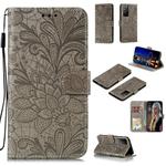 For Huawei Honor X10 Lace Flower Embossing Pattern Horizontal Flip Leather Case , with Holder & Card Slots & Wallet & Photo Frame & Lanyard(Grey)