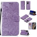 For Huawei Honor X10 Lace Flower Embossing Pattern Horizontal Flip Leather Case , with Holder & Card Slots & Wallet & Photo Frame & Lanyard(Purple)