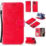 For Samsung Galaxy A21s Lace Flower Embossing Pattern Horizontal Flip Leather Case , with Holder & Card Slots & Wallet & Photo Frame & Lanyard(Red)