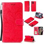 For Samsung Galaxy A31 Lace Flower Embossing Pattern Horizontal Flip Leather Case , with Holder & Card Slots & Wallet & Photo Frame & Lanyard(Red)