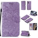 For Sony Xperia L4 Lace Flower Embossing Pattern Horizontal Flip Leather Case , with Holder & Card Slots & Wallet & Photo Frame & Lanyard(Purple)