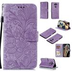 For LG K31 Lace Flower Embossing Pattern Horizontal Flip Leather Case , with Holder & Card Slots & Wallet & Photo Frame & Lanyard(Purple)