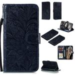 For Motorola Moto G8 Power Lite Lace Flower Embossing Pattern Horizontal Flip Leather Case , with Holder & Card Slots & Wallet & Photo Frame & Lanyard(Dark Blue)