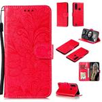 For Motorola Moto G8 Power Lite Lace Flower Embossing Pattern Horizontal Flip Leather Case , with Holder & Card Slots & Wallet & Photo Frame & Lanyard(Red)