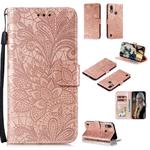 For Motorola Moto E6S 2020 Lace Flower Embossing Pattern Horizontal Flip Leather Case , with Holder & Card Slots & Wallet & Photo Frame & Lanyard(Rose Gold)