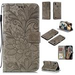 For Motorola Moto E6S 2020 Lace Flower Embossing Pattern Horizontal Flip Leather Case , with Holder & Card Slots & Wallet & Photo Frame & Lanyard(Grey)